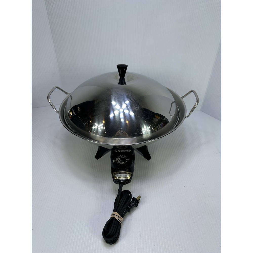 Vintage Farberware Stainless Steel Electric Wok Model 303 Dome Lid Plug Working